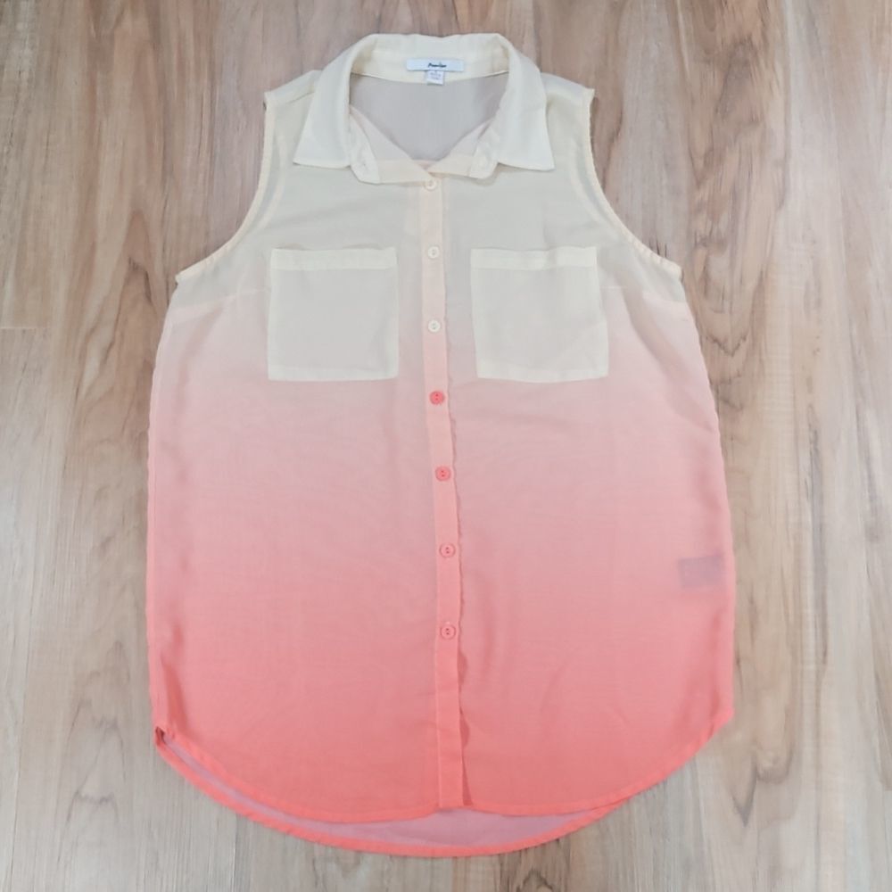 🔺️Papaya Yellow & Coral Ombre Button Front Sleeveless Top Small